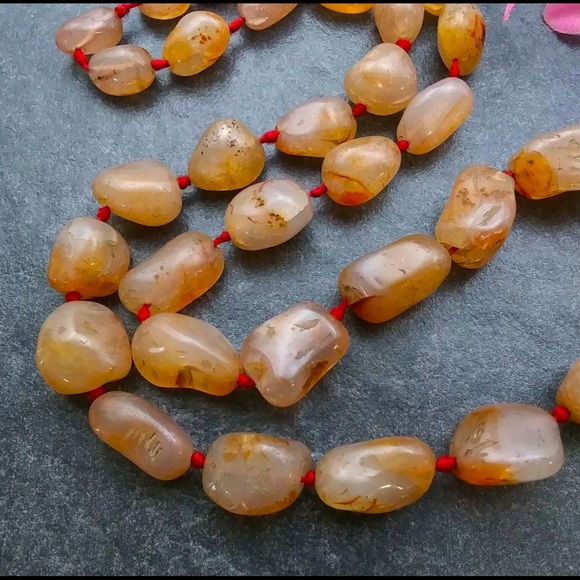 Vintage Hand-Knotted Stone Beaded Necklace. 24” - Picture 4 of 8